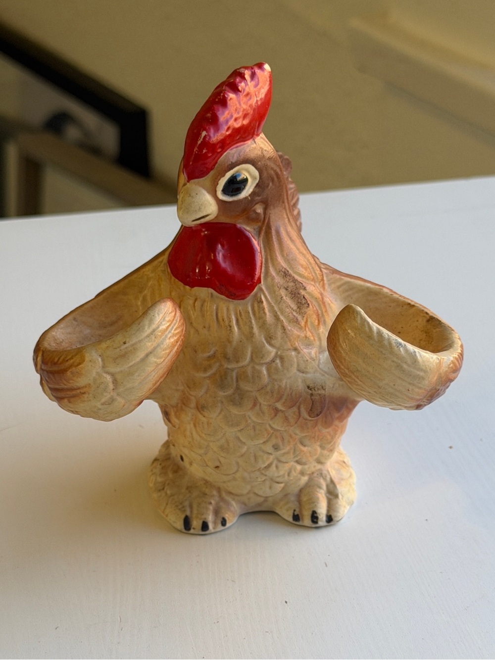 Vintage 1950s Japan Ceramic Rooster Chicken Salt & Pepper Shaker Holder Figurine